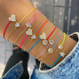 925 Silver Plated Pink Thread Bracelet Women Colorful Rope Chain