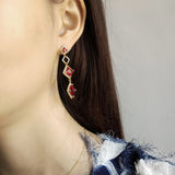 925 Sterling Silver Rhombus Wedding Crimson Ruby Drop Earrings