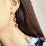 925 Sterling Silver Rhombus Wedding Crimson Ruby Drop Earrings