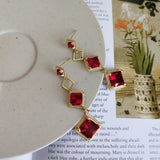 925 Sterling Silver Rhombus Wedding Crimson Ruby Drop Earrings