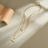925 Silver Double Layer Necklace with Smooth Cross Pendants