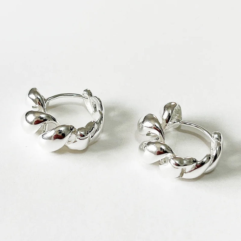 925 Silver Small Hoop Earrings Twisted Croissant Piercing