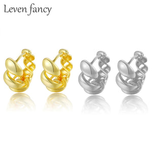925 Silver Small Hoop Earrings Twisted Croissant Piercing