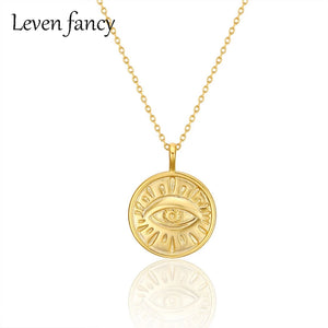 925 Silver Eye Pendant Necklace Coin Choker Short Chain Lucky Jewelry