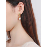 925 Sterling Silver Banana Leaf Pearl Earrings