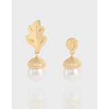 925 Sterling Silver Banana Leaf Pearl Earrings