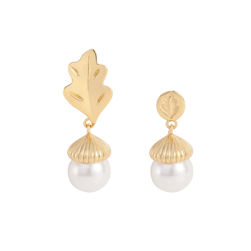 925 Sterling Silver Banana Leaf Pearl Earrings