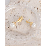 925 Sterling Silver Banana Leaf Pearl Earrings