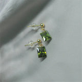 925 Silver Gold-plated Olive Green Zircon Bean Studs