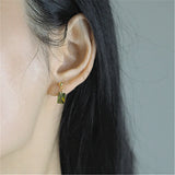 925 Silver Gold-plated Olive Green Zircon Bean Studs