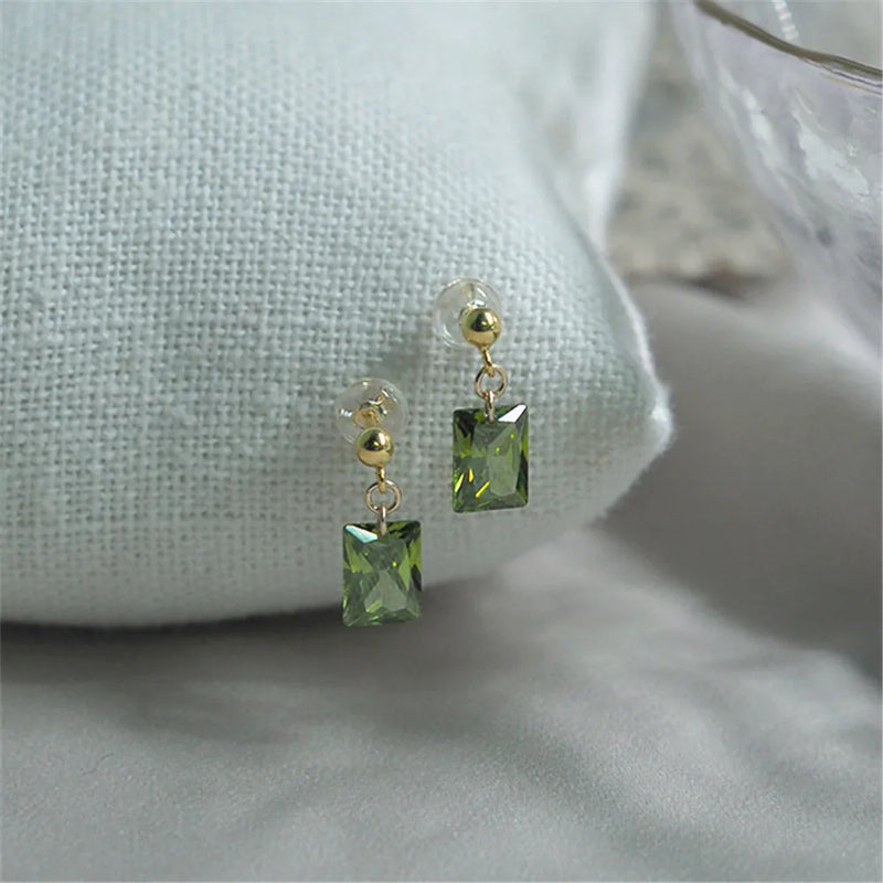 925 Silver Gold-plated Olive Green Zircon Bean Studs