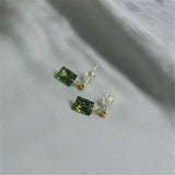 925 Silver Gold-plated Olive Green Zircon Bean Studs