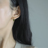 925 Silver Gold-plated Olive Green Zircon Bean Studs