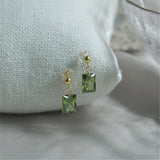 925 Silver Gold-plated Olive Green Zircon Bean Studs