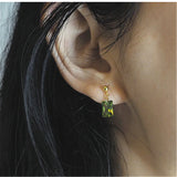 925 Silver Gold-plated Olive Green Zircon Bean Studs