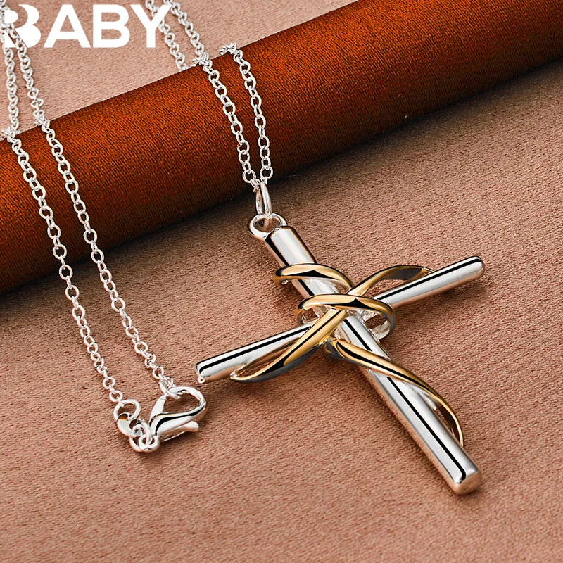 925 Silver Cross Pendant Necklace For Men Women 18-30 Inch Chain
