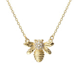 925 Sterling Silver Golden Bee Pendant Clavicle Chain Necklace Women