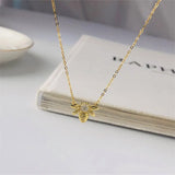 925 Sterling Silver Golden Bee Pendant Clavicle Chain Necklace Women