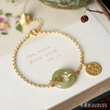 925 Silver Golden Bracelet with Hetian Jade Buckle