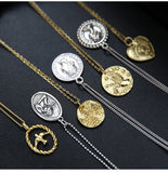 925 Silver Coin Pendant Necklace Engraved English Letter Vintage Personality