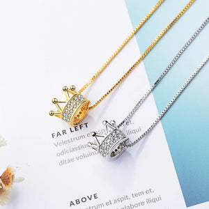 925 Silver Crown Necklace Golden for Women Wedding Party