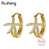 925 Silver Star Pendant Hoop Earrings for Women Girl Small Ear Jewelry