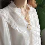 925 Silver Golden Circle Pendant Necklace With Pearls Girls Jewelry