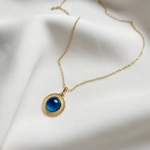 925 Silver Golden Wild Glass Stone Pendant Necklace for Women