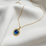 925 Silver Golden Wild Glass Stone Pendant Necklace for Women