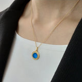 925 Silver Golden Wild Glass Stone Pendant Necklace for Women