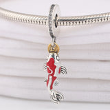 925 Silver Good Fortune Carp Charm CZ Enamel Dangle Bracelet Jewelry