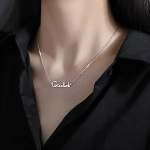 925 Silver Goodluck Letter Pendant Necklace for Women