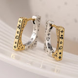 925 Silver Graffiti Square Earrings Retro Old Silver