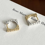 925 Silver Graffiti Square Earrings Retro Old Silver