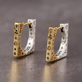 925 Silver Graffiti Square Earrings Retro Old Silver