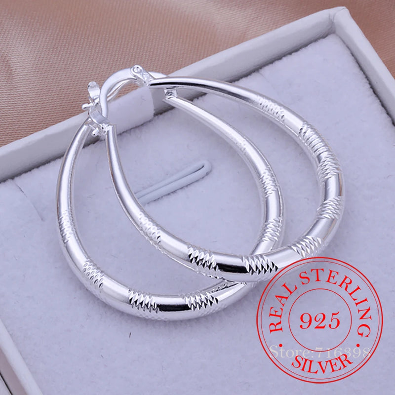 925 Silver Grain Circle Hoop Earrings Women Charm Wedding Jewelry