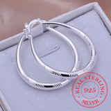 925 Silver Grain Circle Hoop Earrings Women Charm Wedding Jewelry