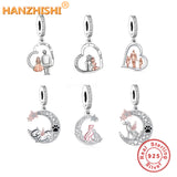 925 Silver Grandma Hugs Granddaughter Heart Dangle Charms Beads
