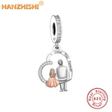 925 Silver Grandma Hugs Granddaughter Heart Dangle Charms Beads