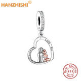 925 Silver Grandma Hugs Granddaughter Heart Dangle Charms Beads