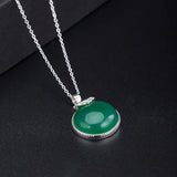 925 Silver Green Chalcedony Pendant Necklace Ethnic Style Jewelry