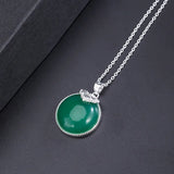 925 Silver Green Chalcedony Pendant Necklace Ethnic Style Jewelry
