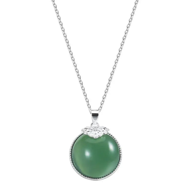 925 Silver Green Chalcedony Pendant Necklace Ethnic Style Jewelry