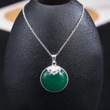 925 Silver Green Chalcedony Pendant Necklace Ethnic Style Jewelry