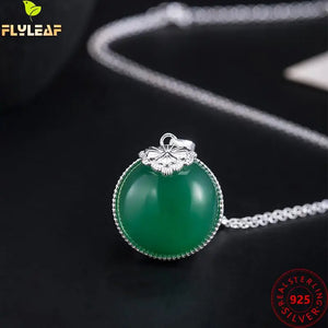 925 Silver Green Chalcedony Pendant Necklace Ethnic Style Jewelry