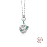925 Silver Green CZ Snake Pendant Necklace Women Wedding Jewelry