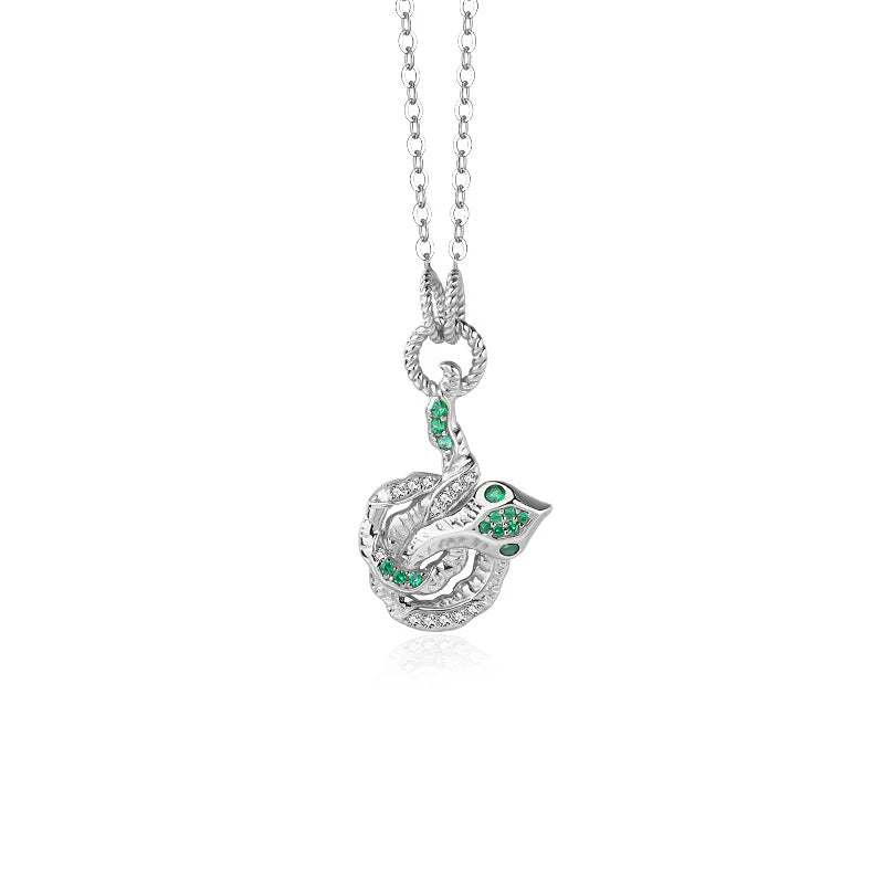 925 Silver Green CZ Snake Pendant Necklace Women Wedding Jewelry