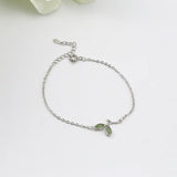 925 Silver Green Leaf Charm Bracelet Link Chain Adjustable Women Jewelry