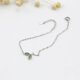 925 Silver Green Leaf Charm Bracelet Link Chain Adjustable Women Jewelry