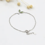 925 Silver Green Leaf Charm Bracelet Link Chain Adjustable Women Jewelry